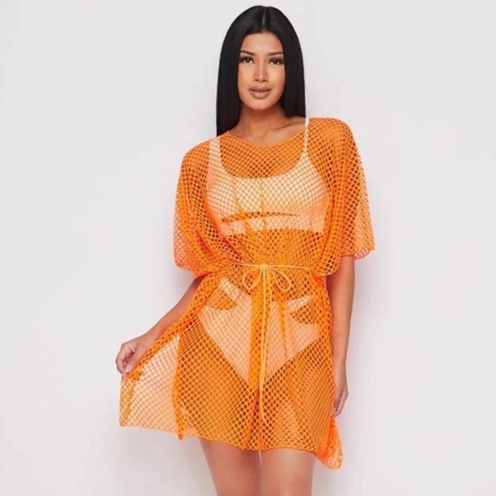 Fishnet Waist Tie Cover-Up Dress